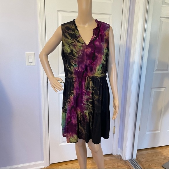 Handmade tie dye dress ruffle sleeveless lightning galaxy XXL purple - Picture 2 of 14
